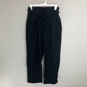 👖 INDIGO REIN Black Straight Leg Cropped Flowy Black Tie PANTS👖